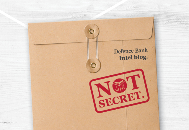 Light-brown A4-sized envelope stamped with 'NOT SECRET' and 'Defence Bank Intel blog'.